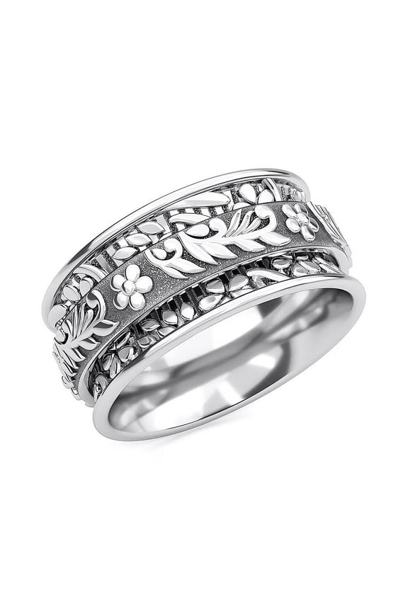 Anxiety Ring for Women 925 Sterling Silver Spinning Spinner Rings for Men Oxidized Concave Boho Vintage Jewelry Band Meditation Stress Relief Women Size 11 Birthday Christmas Gifts