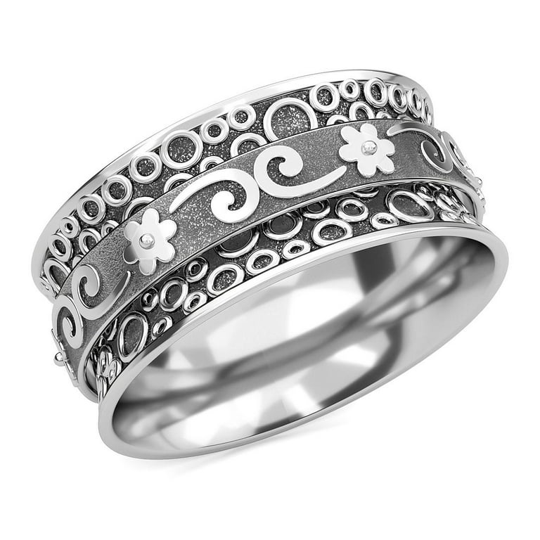 Oxidized Stamed Flower in Heart Ring Oxidized Stamed Flower in Heart Ring
