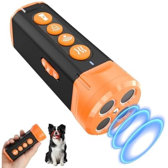 Anti-Barking Device with 4 Ultrasonic Heads, 15m Range, Rechargeable Dog Deterrent with Training Mode, SOS Light & Auto Function - Pet Behavior Control for Yard Protection