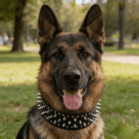 Anti-Bite Rivet Dog Collar, Retro PU Leather Wide Collar, Silver Spike & Metal Chain Design, Anti-Bullying, Adjustable for Medium & Large Dogs (Bulldog, Rottweiler, Husky)