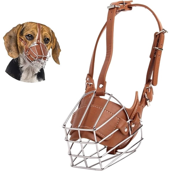 Anti-Biting Anti-Barking Metal Dog Muzzle, Adjustable Training Basket Muzzle for Medium and Large Dogs, Breathable Wire Muzzle for Safe Drinking and Panting, Black/Brown