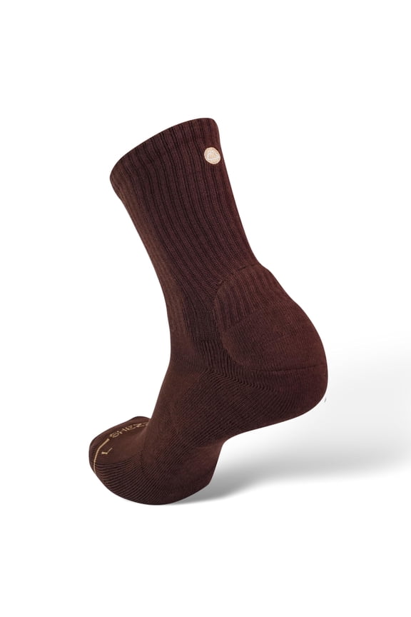 Anti-Blister Cushioned Heel Padded Sock - For Breaking in Boots, Dress Shoes, Sneakers - Breathable, Moisture Wicking Brown Small Crew Length- As Seen on TikTok