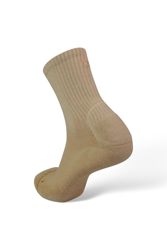 Anti-Blister Cushioned Heel Padded Sock - For Breaking in Boots, Dress Shoes, Sneakers - Breathable, Moisture Wicking Tan Medium Crew Length- As Seen on TikTok