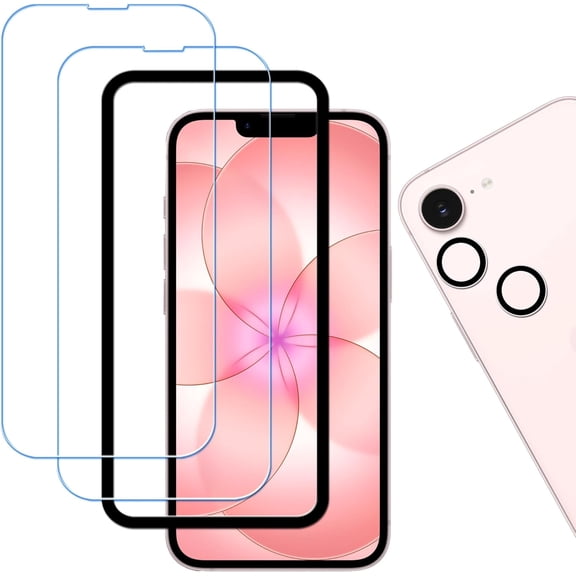 Anti Blue Light Screen Protector For iPhone 17E Tempered Glass Film 2-Pack with Camera Lens Protector 2-Pack Easy Alignment Tool