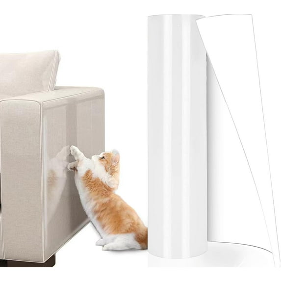 Anti Cat Scratch Furniture Protector, 11.8in × 196.8in Couch Protector from Cat Claws, Self-Adhesive Cat Furniture Protector, Couch Cat Scratch Protector, Clear Cat Tape for Furniture for Door Walls