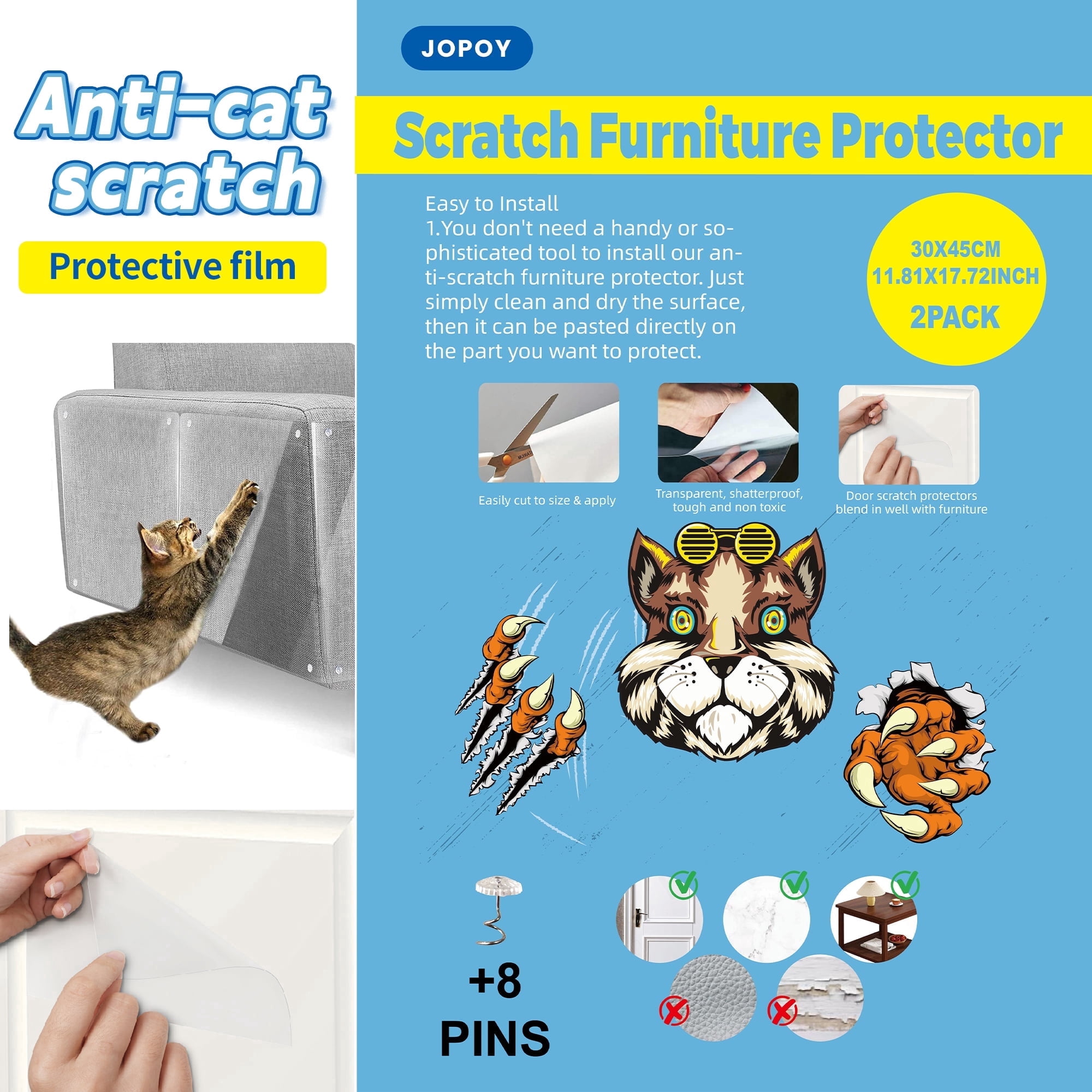 Anti Cat Scratch Furniture Protector, 2-Pack Couch Protector from Cat ...