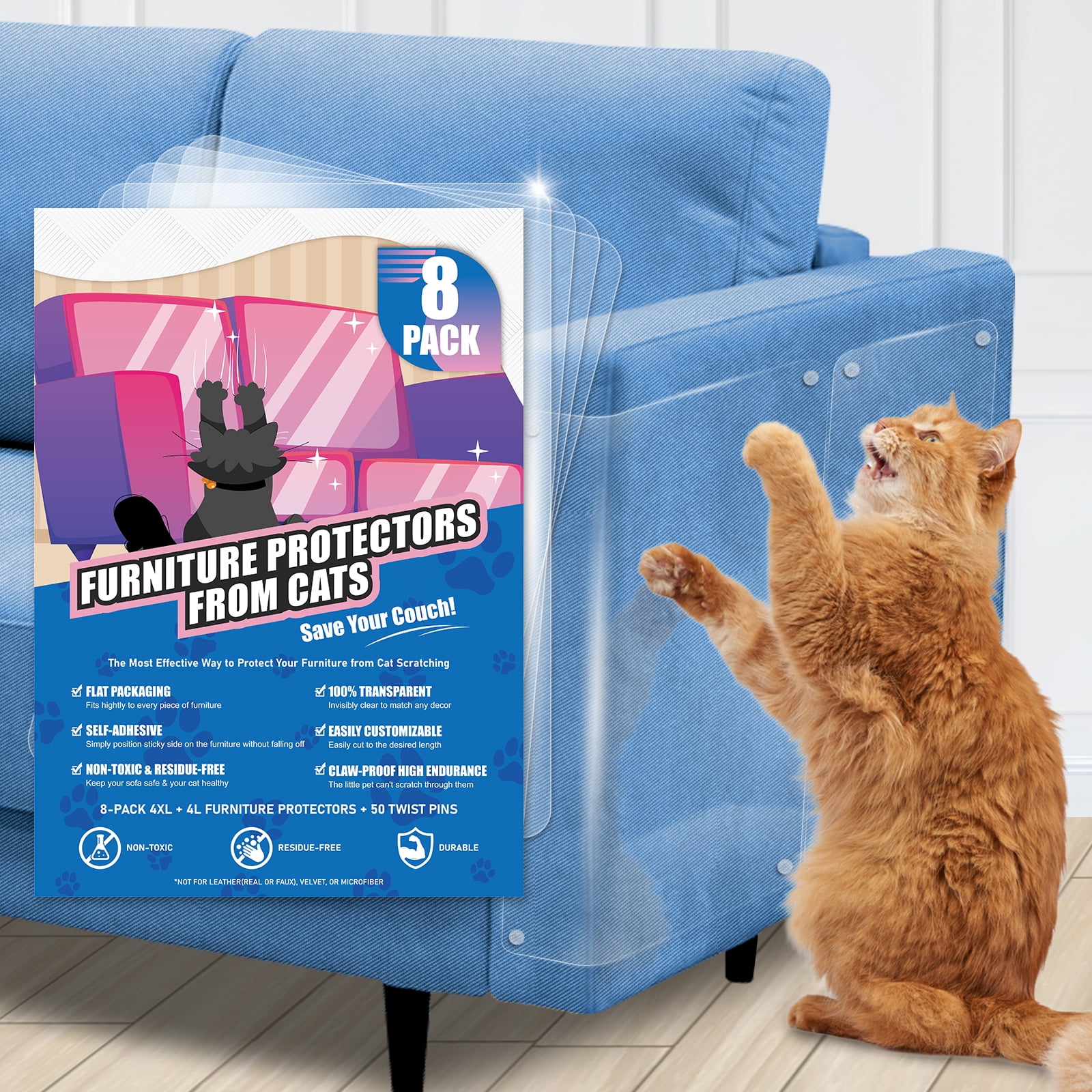 JGOO Anti Cat Scratch Furniture Protector, Pack Self-Adhesive