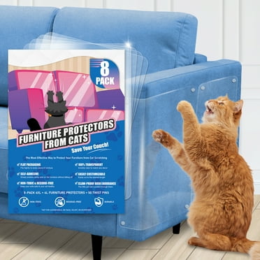 Anti Cat Scratch Furniture Protector - 8 Pack Heavy Duty Self-Adhesive Single Side Cat Couch Protector with 50 Twist Pins, Couch Cat Scratch Protector, Keep Cats from Clawing Furniture