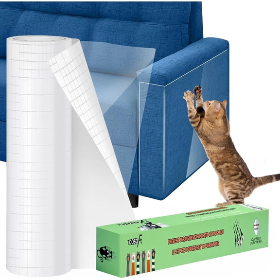Anti Cat Scratch Furniture Protector Clear Thicken Vinyl 196.9"x16.5" Couch Protector from Cat Claws - Single Sided Sticky Flexible Dog Tape for Furniture, for Couch Corner Door Walls Bed