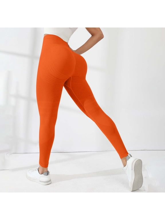 Anti Cellulite Compression 3D Leggings Women Butt Lifting Tummy Control with Resistance Bands Gym Yoga Pants Orange L