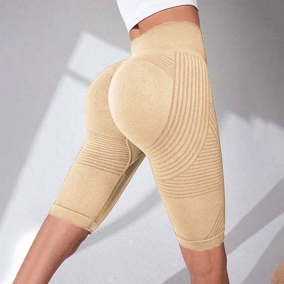Anti Cellulite Compression 3D Leggings for Women Butt Lifting Tummy Control Gym Yoga Pants Beige M