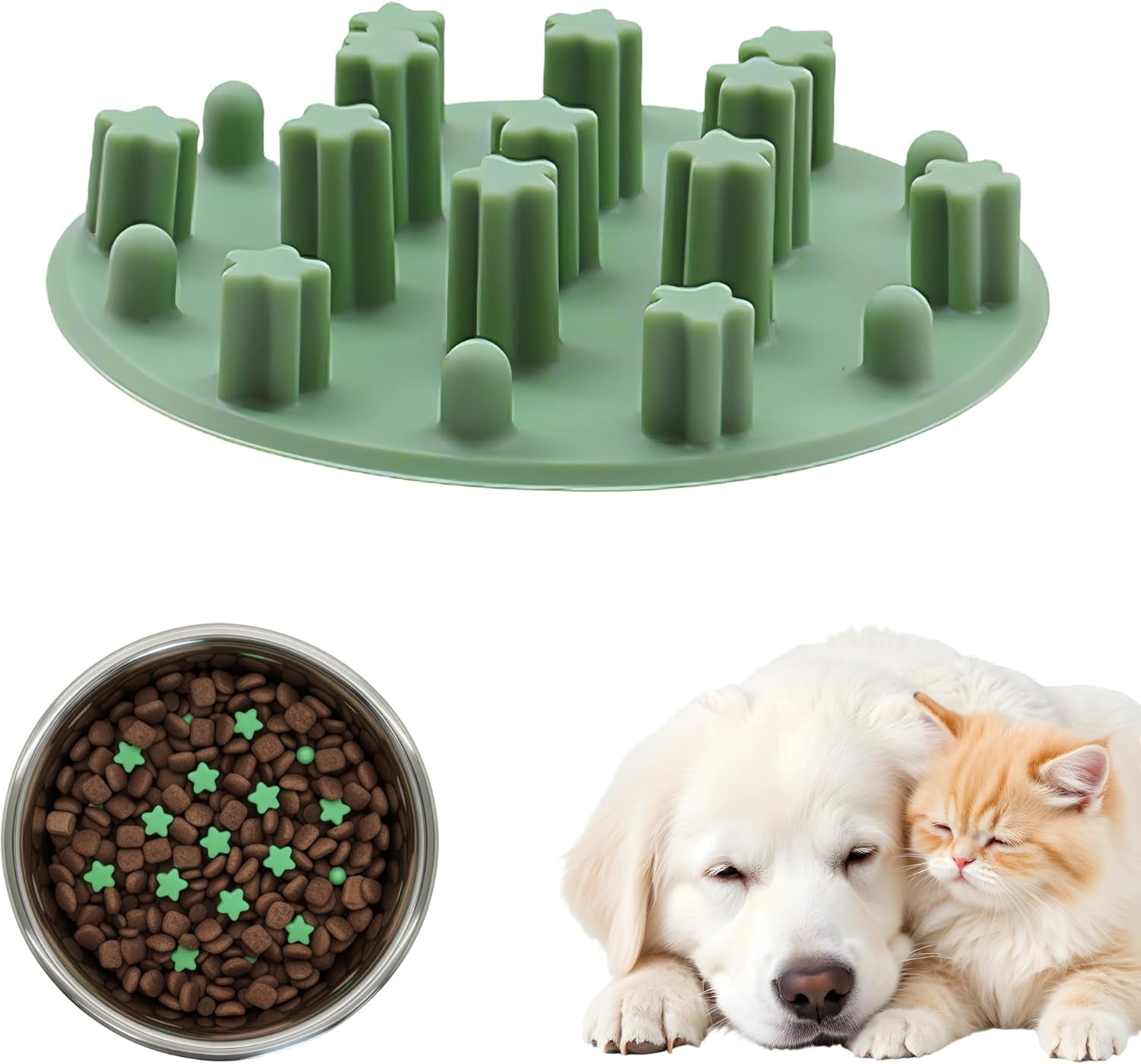 Anti-Choking Silicone Slow Feeder Insert for Cat & Dog Bowls, Suction Cups, Fits Most Bowls, Ideal for Puppies & Small Breeds (Grey)