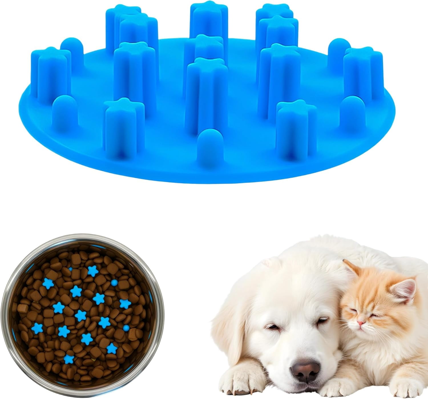 Anti-Choking Silicone Slow Feeder Insert for Cat & Dog Bowls, Suction Cups, Fits Most Bowls, Ideal for Puppies & Small Breeds (Grey)