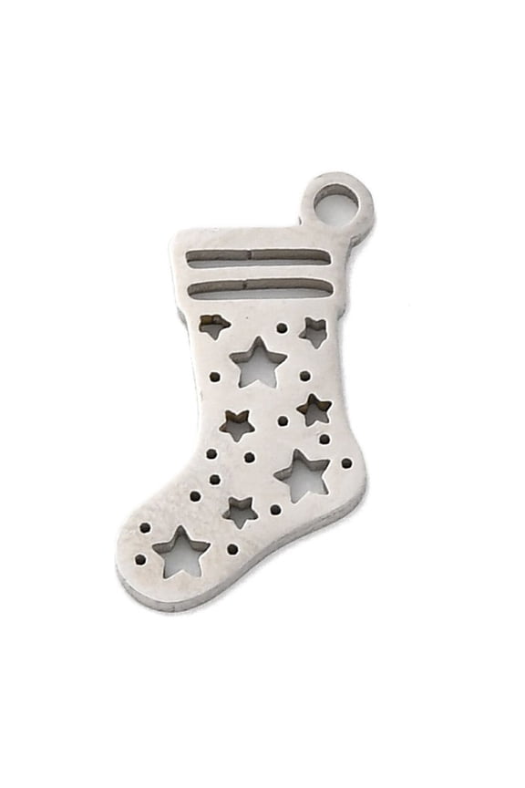 Anti-Christmas 201 Stainless Steel Pendants Laser Cut Christmas Stocking with Star Charm Stainless Steel Color 16.5x8.5x1mm