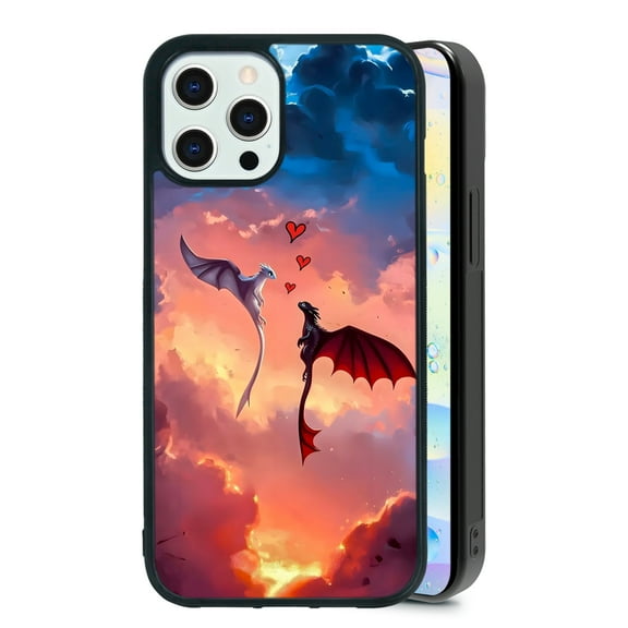 Anti-Collision Protective Cartoon Love Dragon Design Phone Case for iPhone XR 7 8 SE 11 12 13 Mini 13 14 15 16 Pro Max Phone Case for iPhone 15, Black