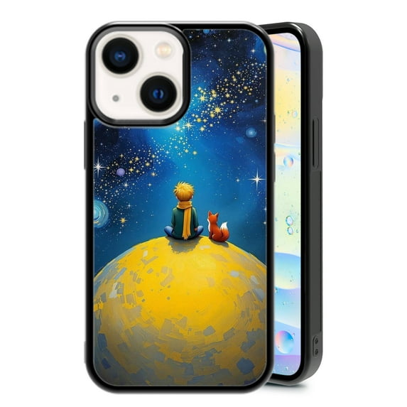 Anti-Collision Protective Fox Prince Starry Sky Phone Case for iPhone XR 7 8 SE 11 12 13 Mini 13 14 15 16 Pro Max Phone Case, Black