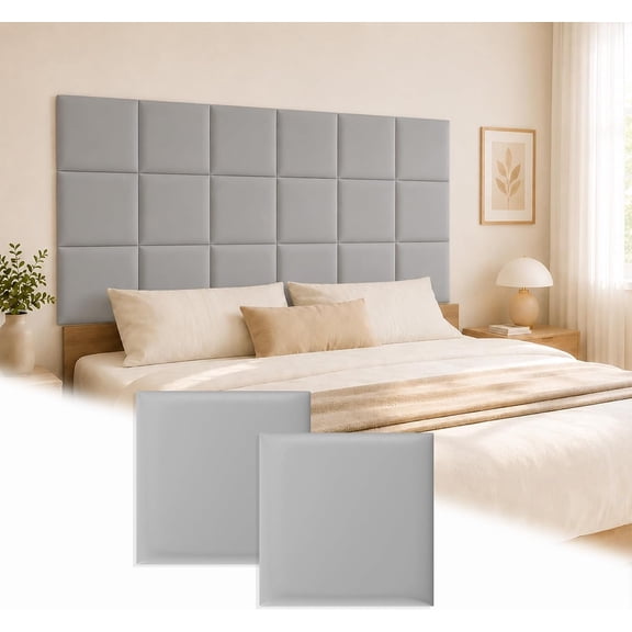 Anti Collision Wall Padding for Kids,Peel and Stick headboard Panel | Gray 6 Packs 11.8''×11.8'' Upholstered 3D Wall Panels Self-Adhesive Panels for Wall, Bedroom Living Room
