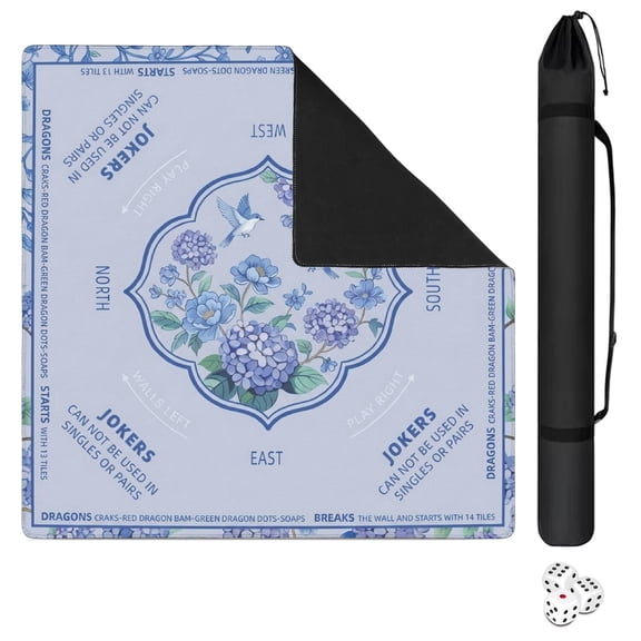 Anti‑Crease rolled mahjong mats 31.5" x31.5", Thick Neoprene Game Pad, Dirt‑Repellent Wipe‑Clean Exterior, Firm Non‑Slip Base, Tile Noise Buffer and Space‑Saving Drawstring Travel Pouch
