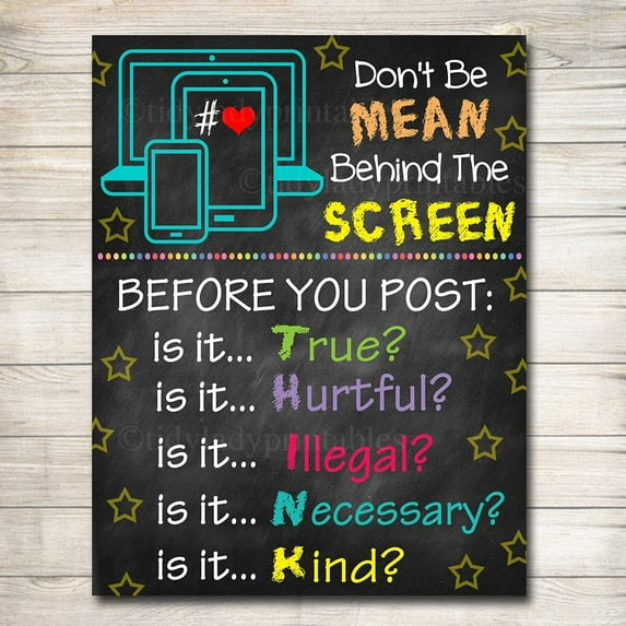 Anti Cyber Bully Poster Classroom Decor Counselor Office Poster Computers Class Sign Educational Classroom Decorations Computer Lab Poster   Vuntage Kitchen