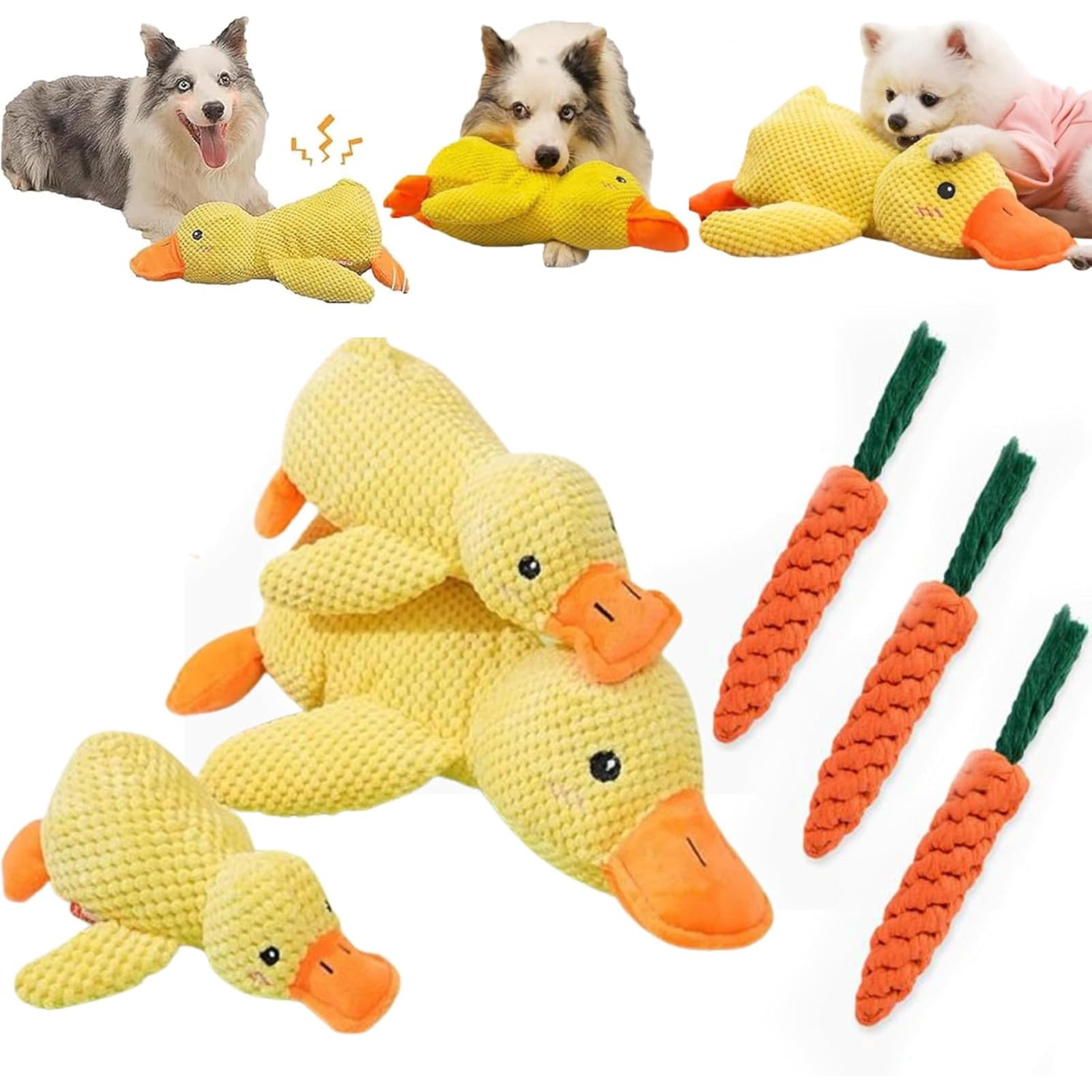 Anti-Destructive Pet Anxiety Relief Duck Toy, Squeaky Chew Toy for Dogs, Calming Interactive Puppy Toy with Quacking Sound