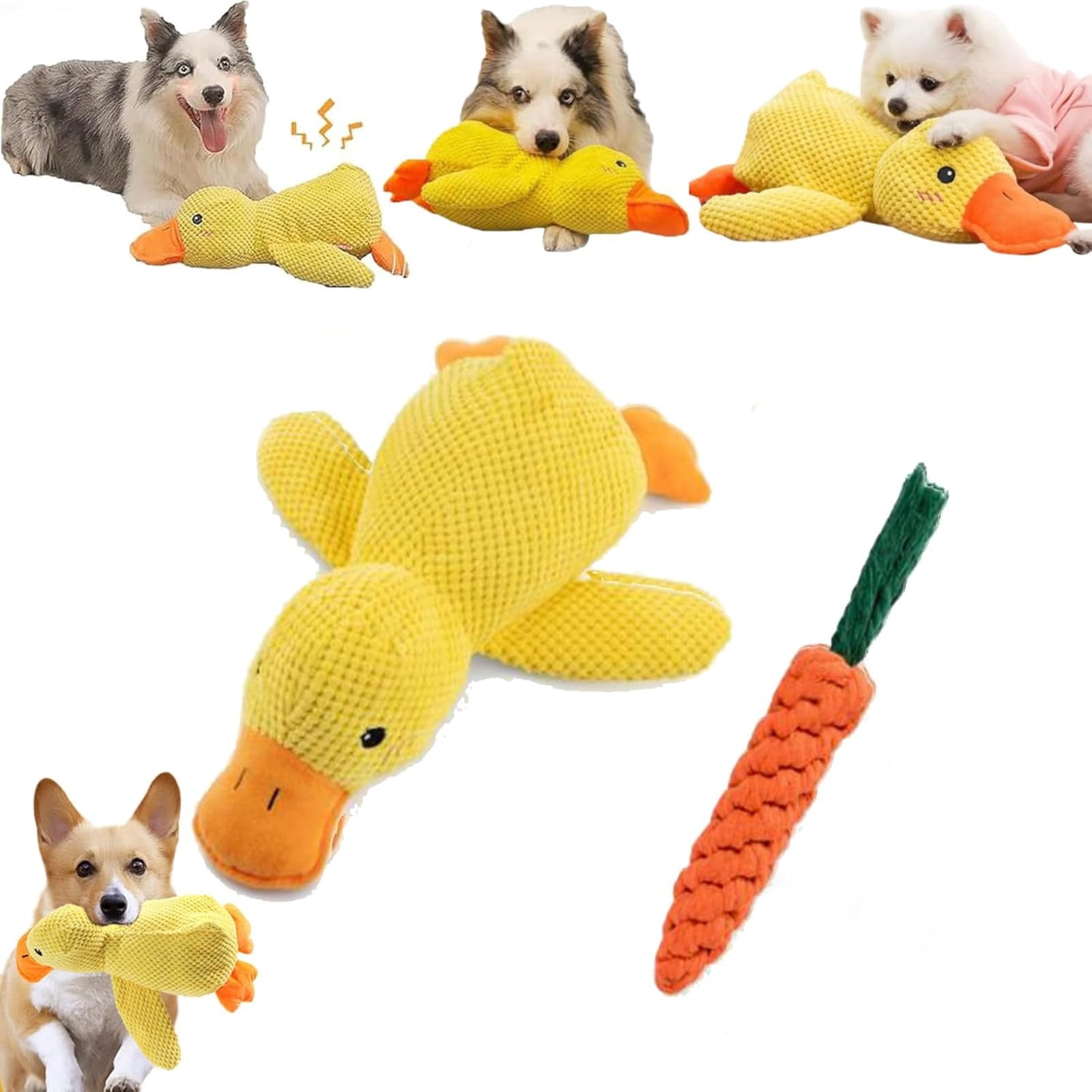 Anti-Destructive Pet Anxiety Relief Duck Toy, Squeaky Chew Toy for Dogs, Calming Interactive Puppy Toy with Quacking Sound