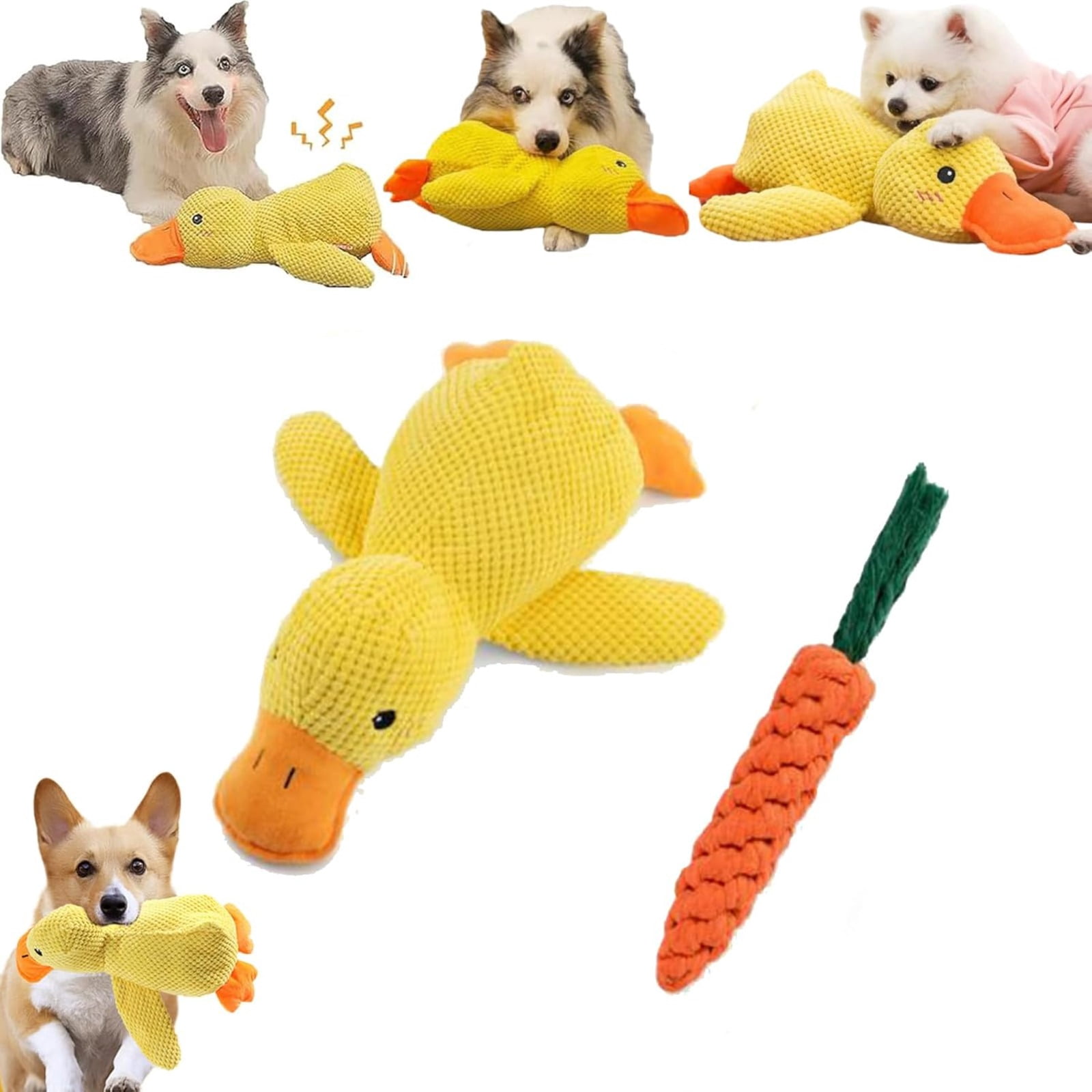 Anti-Destructive Pet Anxiety Relief Duck Toy, Squeaky Chew Toy for Dogs, Calming Interactive Puppy Toy with Quacking Sound