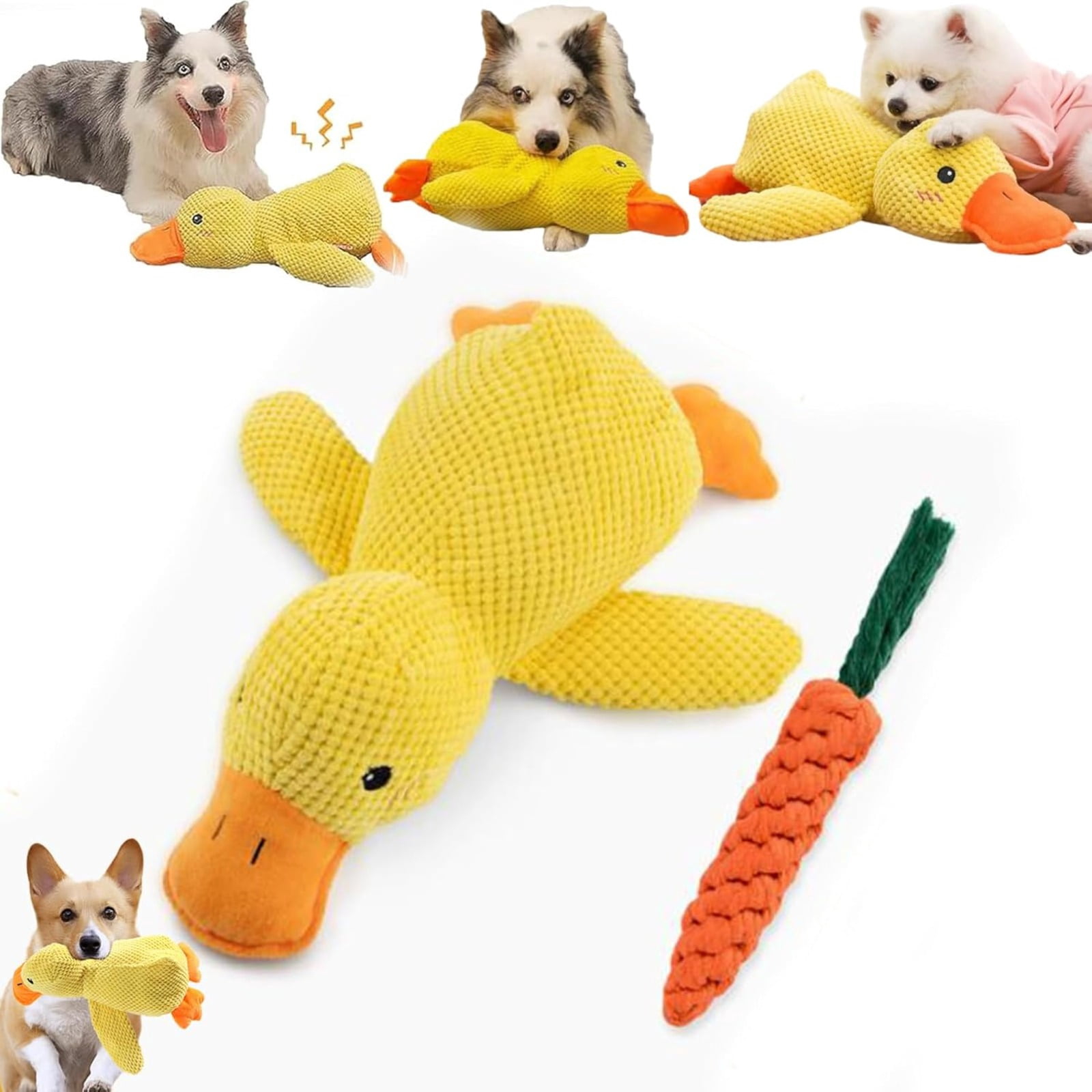 Anti-Destructive Pet Anxiety Relief Duck Toy, Squeaky Chew Toy for Dogs, Calming Interactive Puppy Toy with Quacking Sound