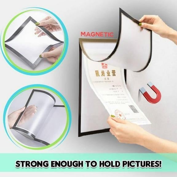 Anti-Drop Magnetic Photo Frame, A4 Size PVC Magnetic Picture Frame for Refrigerator Wall Decor, Gold/Silver for Certificates Photos, for Kitchen Office