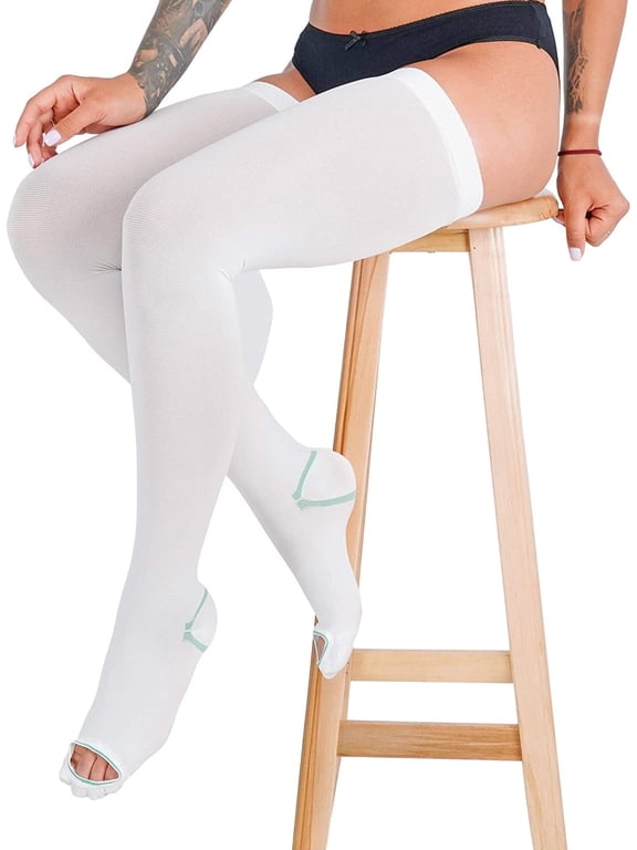 Anti Embolism Compression Stockings, Thigh High Unisex Ted Hose Socks 15-20 mmHg Moderate Level Large (1 Pair)