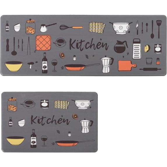Anti Fatigue Comfort Kitchen Standing Desk Mat Decorative Ergonomic Floor Pad Kitchen Rug Waterproof Stain Resistance Non Slip Kitchen Set, 17.3''''x27.6''''+17.3''''x47.2'''', Grey Kitchen Design