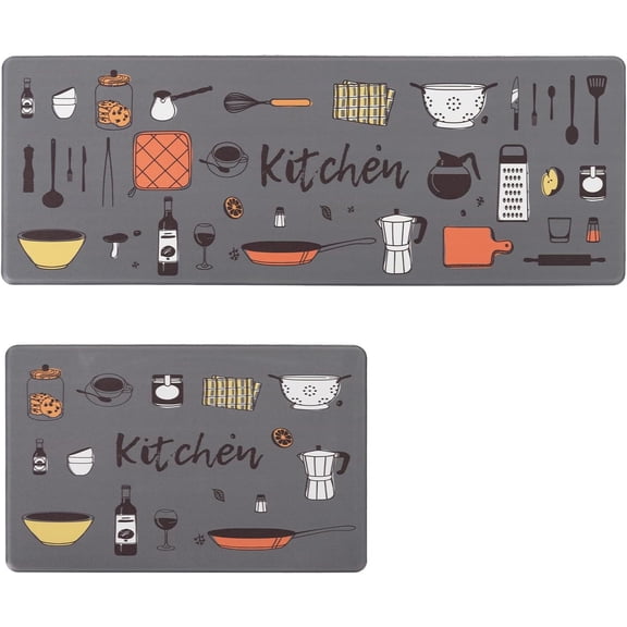 Anti Fatigue Comfort Kitchen Standing Desk Mat Decorative Ergonomic Floor Pad Kitchen Rug Waterproof Stain Resistance Non Slip Kitchen Set, 17.3''''x27.6''''+17.3''''x47.2'''', Grey Kitchen Design