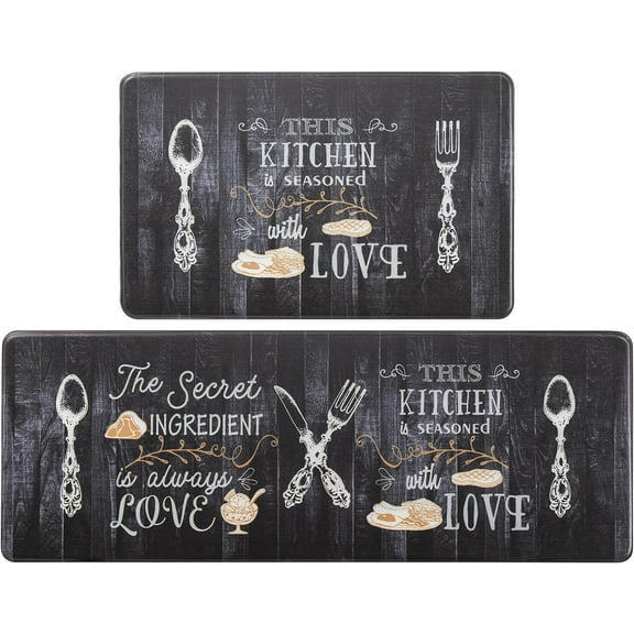 Anti Fatigue Comfort Kitchen Standing Desk Mat Decorative Ergonomic Floor Pad Kitchen Rug Waterproof Stain Resistance Non Slip Kitchen Set, 17.3''''x27.6''''.3''''x47.2'''', Love Kitchen