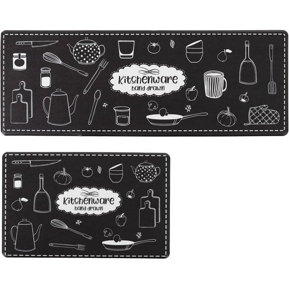 Anti Fatigue Comfort Kitchen Standing Desk Mat Decorative Ergonomic Floor Pad Kitchen Rug Waterproof Stain Resistance Non Slip Kitchen Set, 17.3''x27.6''+17.3''x47.2'', Kitchenware Design