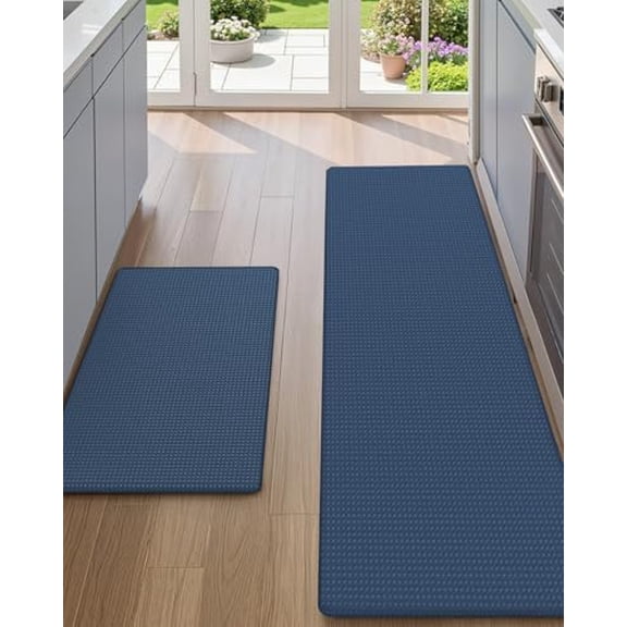 Anti Fatigue Cushion Padded Kitchen Mat for Floor - 17x29+17x59,Easy Clean, Waterproof & Oil Proof, Anti Slip, Foam Rubber Runner Rug for Front Sink Comfort Standing, Blue Set of 2