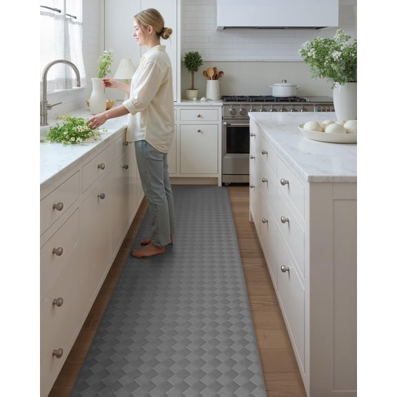 Anti Fatigue Cushioned Kitchen Floor Mats,24"X94",Long Runner Rug Non Slip Waterproof,Memory Foam Padded Standing Mat for Front Sink,Grey