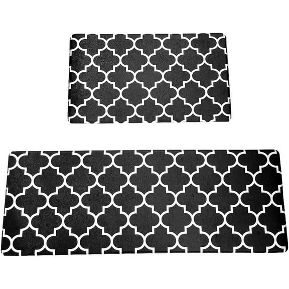 Anti Fatigue Cushioned Mat Set of 2(17.3x47 + 17.3x28) Supreme Comfort, Stress Relief, Stain Resistant, Durable, Standing Desk Mat, Foam Pad Mats, Kitchen, Office, Home, Black
