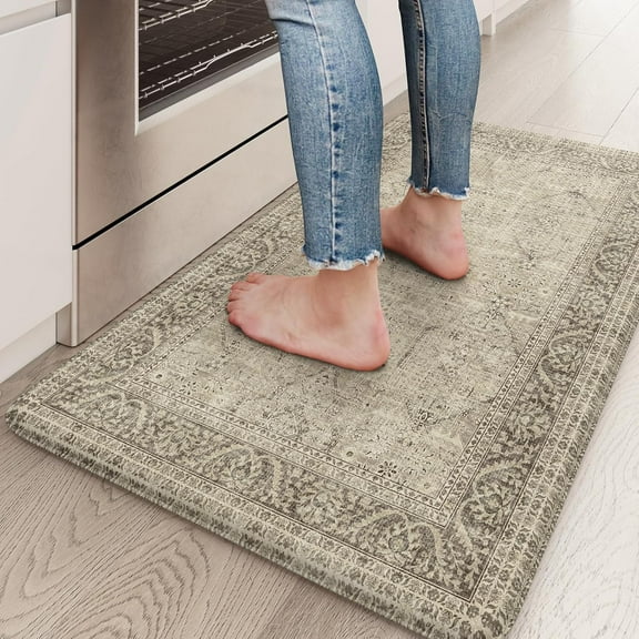 Anti Fatigue Fall Kitchen Mats, Boho Distressed Kitchen Floor Mats 17"x47"+17"x29", Non Slip Waterproof Kitchen Rugs, Padded Comfort Standing Mats for Laundry, Office, Sink, Desk Orange Multi