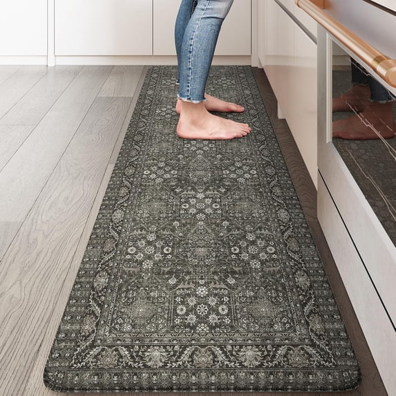 Anti Fatigue Fall Kitchen Mats, Boho Distressed Kitchen Floor Mats 17"x47"+17"x29", Non Slip Waterproof Kitchen Rugs, Padded Comfort Standing Mats for Laundry, Office, Sink, Desk Orange Multi