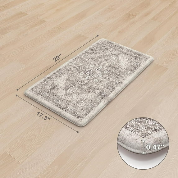 Anti Fatigue Fall Kitchen Mats, Boho Distressed Kitchen Floor Mats 17"x47"+17"x29", Non Slip Waterproof Kitchen Rugs, Padded Comfort Standing Mats for Laundry, Office, Sink, Desk Orange Multi
