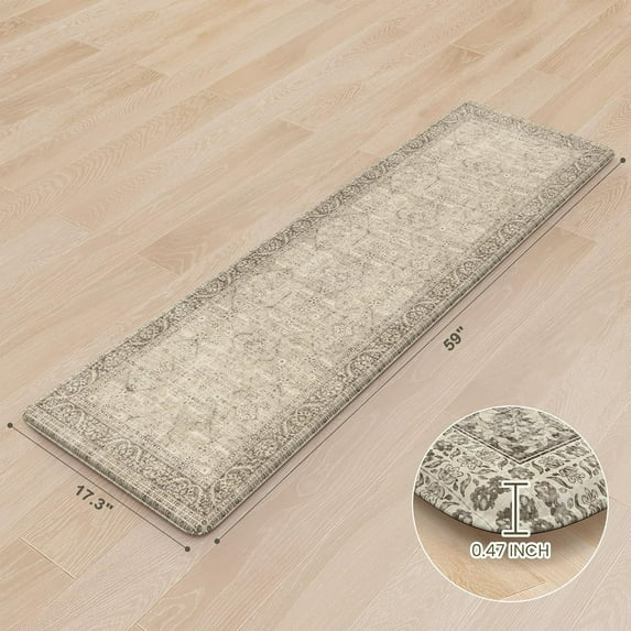 Anti Fatigue Fall Kitchen Mats, Boho Distressed Kitchen Floor Mats 17"x47"+17"x29", Non Slip Waterproof Kitchen Rugs, Padded Comfort Standing Mats for Laundry, Office, Sink, Desk Orange Multi