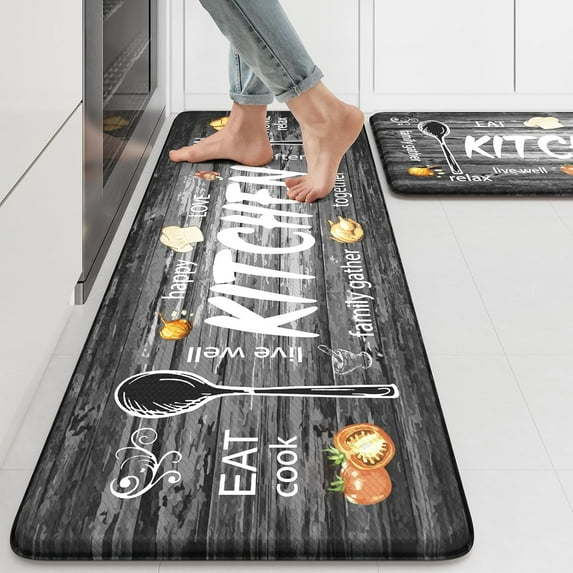 Anti Fatigue Fall Kitchen Mats, Boho Distressed Kitchen Floor Mats 17"x47"+17"x30", Non Slip Waterproof Kitchen Rugs, Padded Comfort Standing Mats for Laundry, Office, Sink, Desk Orange Multi