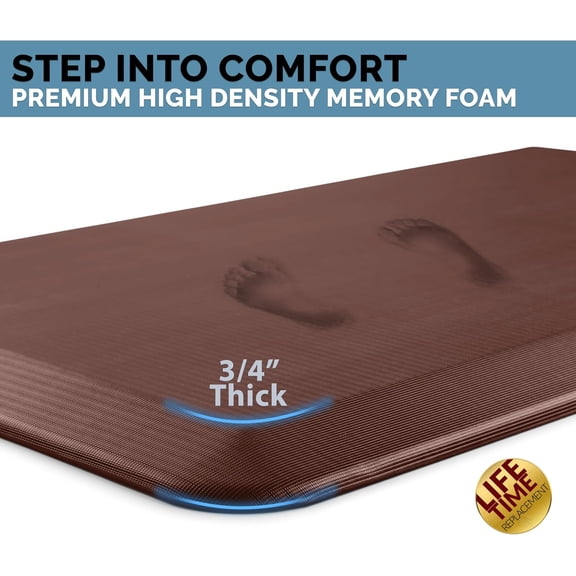 Anti Fatigue Floor Mat – 3/4 Inch Thick Kitchen Mats for Floor, Standing Desk Mat, Kitchen Rug – Comfort at Home, Office – – Stain Resistant – Non-Slip Bottom (20" x 39", Brown)