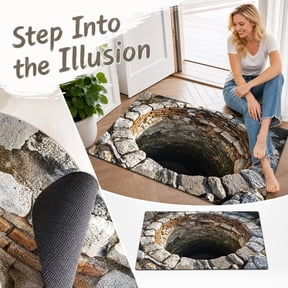Anti Fatigue Floor Mat 3D Visual Well Design Non Slip Absorbent Cushioned Mat for Kitchen Entryway Standing Use Household Decorative Floor Rug Single Piece