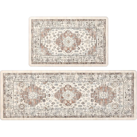 Anti Fatigue Floor Mats - Cushioned Memory Foam 2 Piece Kitchen Rug Set, Non Slip Laundry & Sink Area Runner, Waterproof Comfort Standing Mat