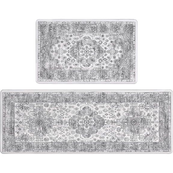 Anti Fatigue Floor Mats - Cushioned Memory Foam 2 Piece Kitchen Rug Set, Non Slip Laundry & Sink Area Runner, Waterproof Comfort Standing Mat