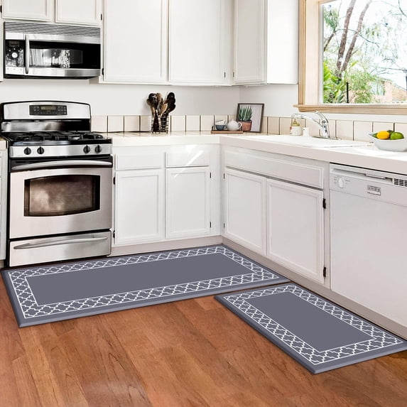 Anti-Fatigue Kitchen Mat - 2 PCS Waterproof Memory Foam Standing Desk and Floor Mat for House, Office, and Kitchen - Grey