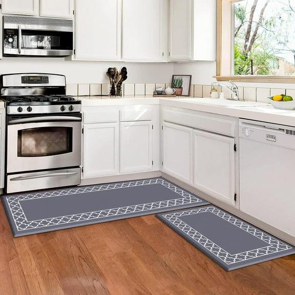 Anti-Fatigue Kitchen Mat - 2 PCS Waterproof Memory Foam Standing Desk and Floor Mat for House, Office, and Kitchen - Grey