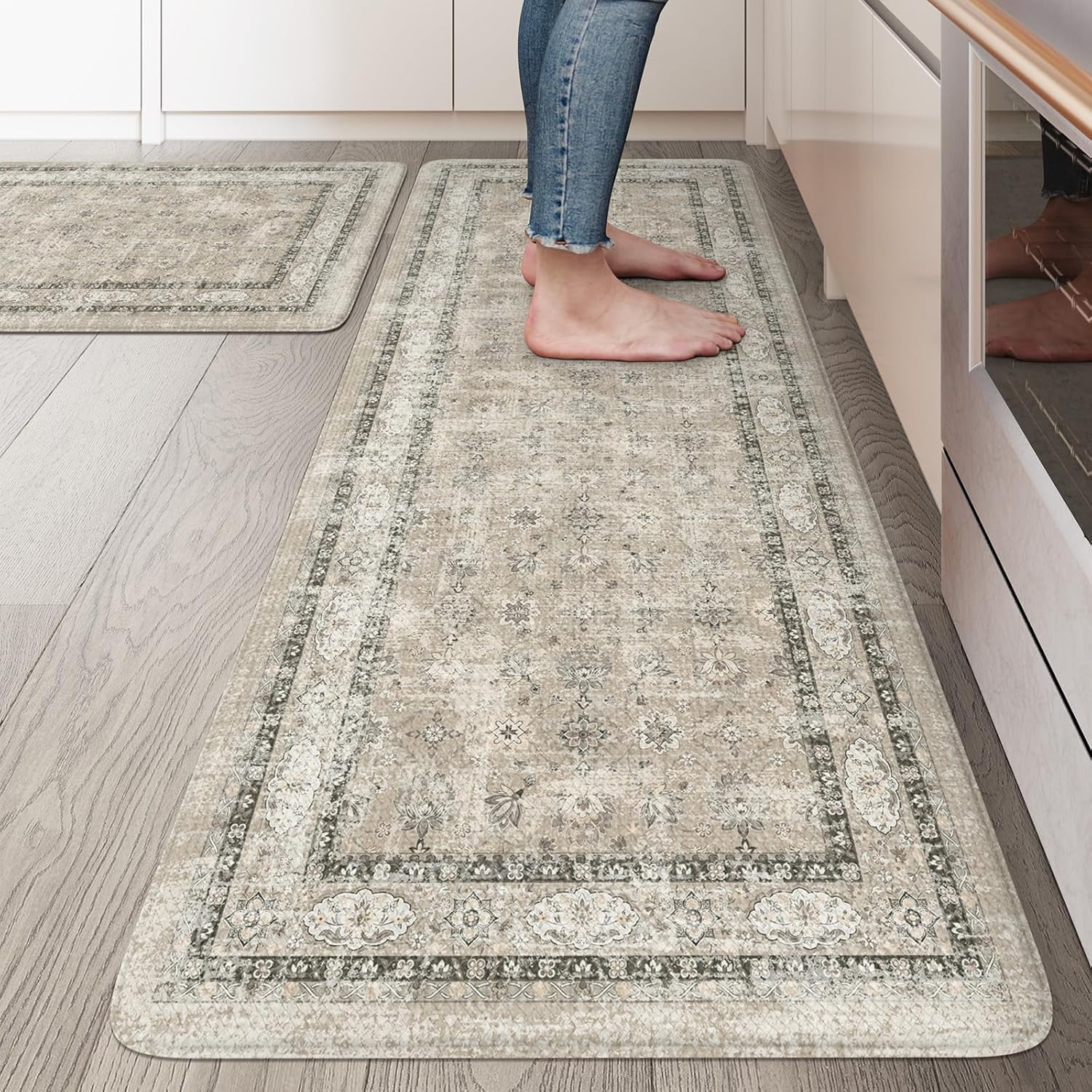 Anti Fatigue Kitchen Mat, 20"x47"+20"x32" Boho Oriental Kitchen Rugs Sets of 2, Non-Slip Kitchen ...