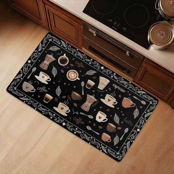 SAND KEEPER Anti Fatigue Kitchen Mat 36" x 20", Non Slip Waterproof Floor Mat, Vintage Coffee Cup Espresso Latte Pattern for Kitchen Sink Laundry Room Home