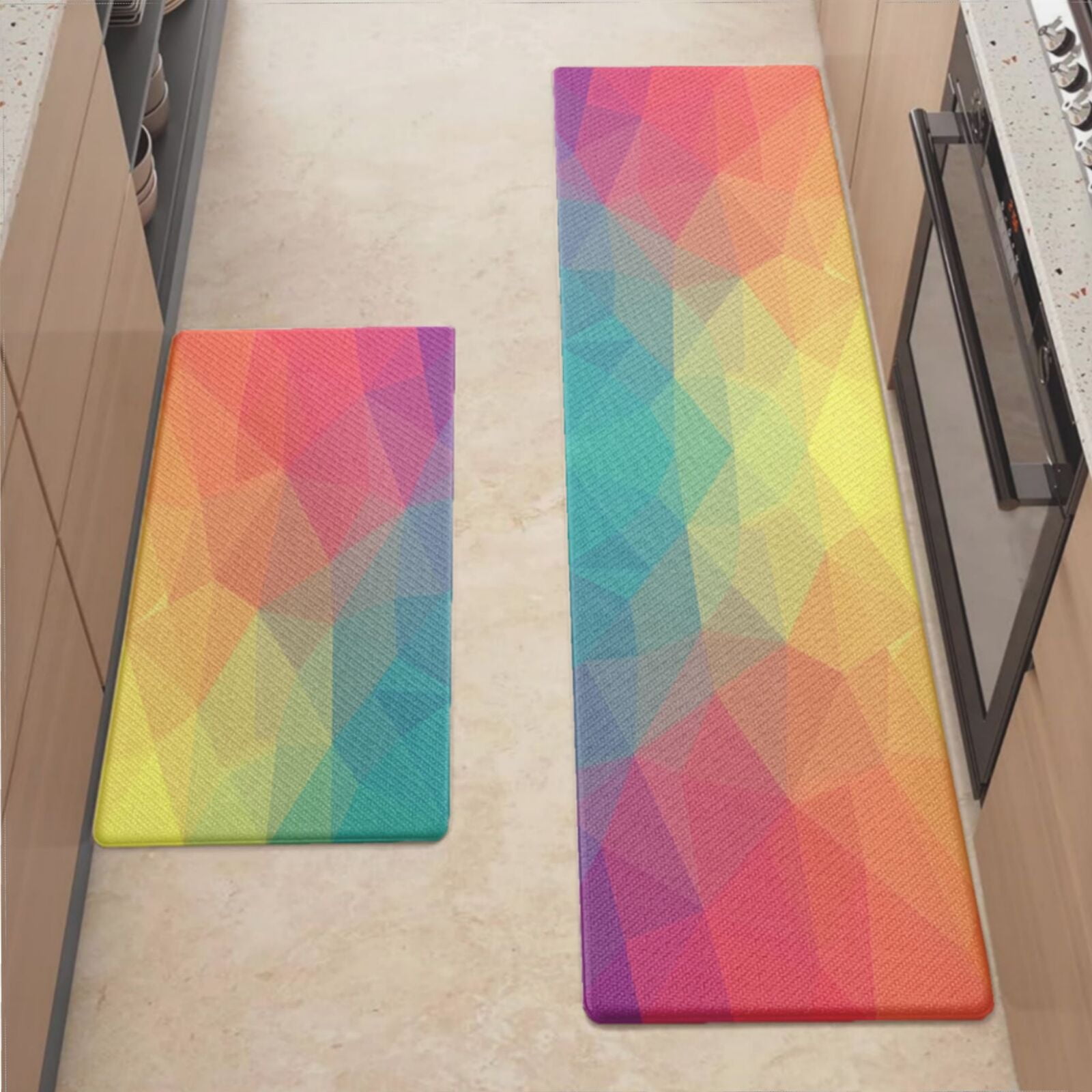 Anti Fatigue Kitchen Mat, Abstract Triangles Pattern Kitchen Rugs Non ...